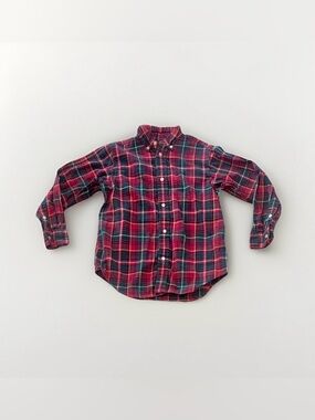 Ralph Lauren Shirt Sz 7 Boys Red Green White Plaid Button-Down Long-Sleeve
